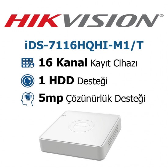 Hikvision iDS-7116HQHI-M1/T 16 Kanal 5mp DVR Kayıt Cihazı Hikvision iDS-7116HQHI-M1/T 16 kanal 5MP DVR kayıt cihazı yapay zeka güvenlik sistemi çözümü
